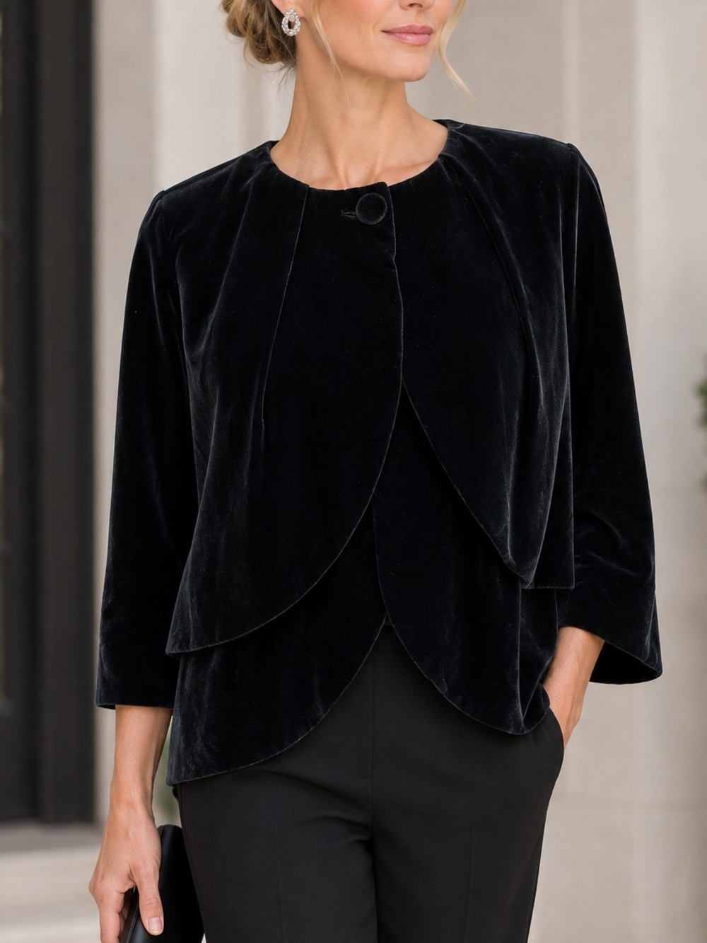 Ports 1961 Black Velvet Layered Evening Jacket Cape Size 12